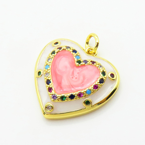 Micro Pave Cubic Zirconia & Enamel,Brass Pendants,Heart,Plated Gold,Mixed Color,20mm,Hole:2mm,about 3.7g/pc,5 pcs/package,XFPC04443aajl-L024