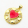 Micro Pave Cubic Zirconia & Enamel,Brass Pendants,Flat Round,Heart,Plated Gold,Red,22mm,Hole:2mm,about 3.6g/pc,5 pcs/package,XFPC04457baka-L024