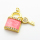 Micro Pave Cubic Zirconia & Enamel,Brass Pendants,Lock,Key,Plated Gold,Pink,20x14mm,Hole:2mm,about 4.7g/pc,5 pcs/package,XFPC04462baka-L024