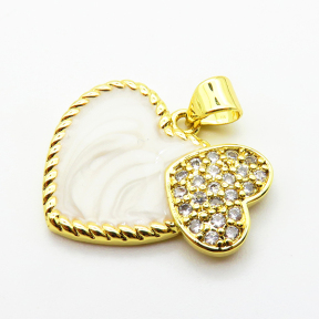 Micro Pave Cubic Zirconia & Enamel,Brass Pendants,Heart,Plated Gold,Mixed Color,18x22mm,Hole:2mm,about 3.2g/pc,5 pcs/package,XFPC04477aajl-L024