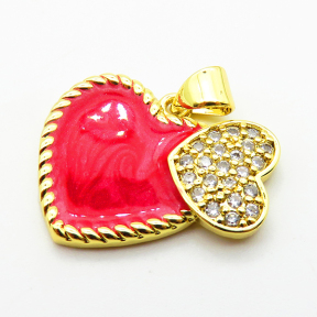 Micro Pave Cubic Zirconia & Enamel,Brass Pendants,Heart,Plated Gold,Mixed Color,18x22mm,Hole:2mm,about 3.2g/pc,5 pcs/package,XFPC04477aajl-L024