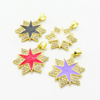 Micro Pave Cubic Zirconia & Enamel,Brass Pendants,Star of David,Plated Gold,Mixed Color,21mm,Hole:2mm,about 3.1g/pc,5 pcs/package,XFPC04486baka-L024