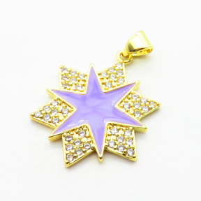 Micro Pave Cubic Zirconia & Enamel,Brass Pendants,Star of David,Plated Gold,Mixed Color,21mm,Hole:2mm,about 3.1g/pc,5 pcs/package,XFPC04486baka-L024