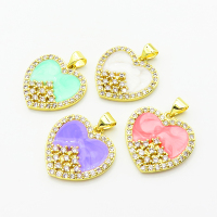 Micro Pave Cubic Zirconia & Enamel,Brass Pendants,Heart,Plated Gold,Mixed Color,18x20mm,Hole:2mm,about 3.2g/pc,5 pcs/package,XFPC04502aajl-L024