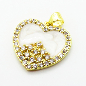 Micro Pave Cubic Zirconia & Enamel,Brass Pendants,Heart,Plated Gold,Mixed Color,18x20mm,Hole:2mm,about 3.2g/pc,5 pcs/package,XFPC04502aajl-L024
