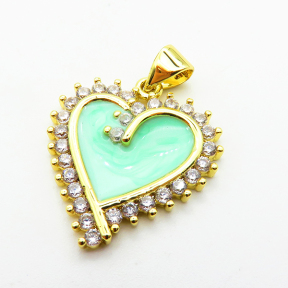 Micro Pave Cubic Zirconia & Enamel,Brass Pendants,Heart,Plated Gold,Mixed Color,20mm,Hole:2mm,about 2.8g/pc,5 pcs/package,XFPC04511aajl-L024