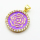 Micro Pave Cubic Zirconia & Enamel,Brass Pendants,Round,Rose Flower,Plated Gold,Purple,19mm,Hole:2mm,about 3.2g/pc,5 pcs/package,XFPC04523aajl-L024