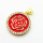 Micro Pave Cubic Zirconia & Enamel,Brass Pendants,Round,Rose Flower,Plated Gold,Red,19mm,Hole:2mm,about 3.2g/pc,5 pcs/package,XFPC04525aajl-L024