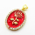Micro Pave Cubic Zirconia & Enamel,Brass Pendants,Oval,Rose Flower,Plated Gold,Red,22x18mm,Hole:2mm,about 3.5g/pc,5 pcs/package,XFPC04530aajl-L024