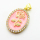 Micro Pave Cubic Zirconia & Enamel,Brass Pendants,Oval,Rose Flower,Plated Gold,Pink,22x18mm,Hole:2mm,about 3.5g/pc,5 pcs/package,XFPC04532aajl-L024