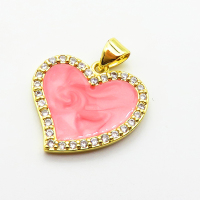 Micro Pave Cubic Zirconia & Enamel,Brass Pendants,Heart,Plated Gold,18x20mm,Hole:2mm,about 2.6g/pc,5 pcs/package,XFPC04543aajl-L024