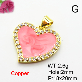 Micro Pave Cubic Zirconia & Enamel,Brass Pendants,Heart,Plated Gold,18x20mm,Hole:2mm,about 2.6g/pc,5 pcs/package,XFPC04543aajl-L024