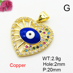 Micro Pave Cubic Zirconia & Enamel,Brass Pendants,Heart,Devil's Eye,Plated Gold,20mm,Hole:2mm,about 2.9g/pc,5 pcs/package,XFPC04546baka-L024