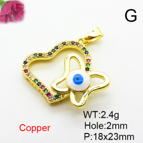 Micro Pave Cubic Zirconia & Enamel,Brass Pendants,Heart,Butterfly, Devil's Eye,Plated Gold,18x23mm,Hole:2mm,about 2.4g/pc,5 pcs/package,XFPC04549aajl-L024