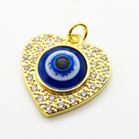 Micro Pave Cubic Zirconia & Enamel,Brass Pendants,Heart,Devil's Eye,Plated Gold,18x20mm,Hole:2mm,about 2.6g/pc,5 pcs/package,XFPC04552aajl-L024