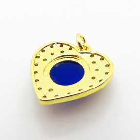 Micro Pave Cubic Zirconia & Enamel,Brass Pendants,Heart,Devil's Eye,Plated Gold,18x20mm,Hole:2mm,about 2.6g/pc,5 pcs/package,XFPC04552aajl-L024