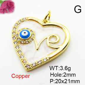 Micro Pave Cubic Zirconia & Enamel,Brass Pendants,Heart,Devil's Eye,Plated Gold,20x21mm,Hole:2mm,about 3.6g/pc,5 pcs/package,XFPC04558baka-L024
