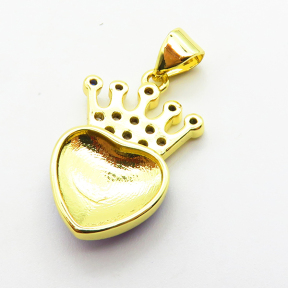 Micro Pave Cubic Zirconia & Enamel,Brass Pendants,Heart,Crown,Devil's Eye,Plated Gold,19x14mm,Hole:2mm,about 2g/pc,5 pcs/package,XFPC04561avja-L024