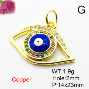 Micro Pave Cubic Zirconia & Enamel,Brass Pendants,Devil's Eye,Plated Gold,14x23mm,Hole:2mm,about 1.9g/pc,5 pcs/package,XFPC04570aajl-L024