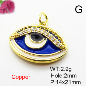 Micro Pave Cubic Zirconia & Enamel,Brass Pendants,Devil's Eye,Plated Gold,14x21mm,Hole:2mm,about 2.9g/pc,5 pcs/package,XFPC04573aajl-L024