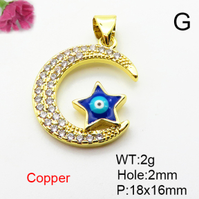 Micro Pave Cubic Zirconia & Enamel,Brass Pendants,Moon,Stars,Plated Gold,18x16mm,Hole:2mm,about 2g/pc,5 pcs/package,XFPC04576avja-L024
