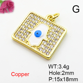 Micro Pave Cubic Zirconia & Enamel,Brass Pendants,Rectangle,Hamsa Hand/Hand of Fatima/Hand of Miriam,Devil's Eye,Plated Gold,15x18mm,Hole:2mm,about 3.4g/pc,5 pcs/package,XFPC04582baka-L024