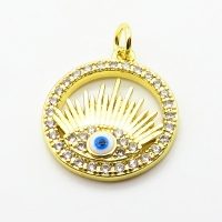 Micro Pave Cubic Zirconia & Enamel,Brass Pendants,Round,Devil's Eye,Plated Gold,17mm,Hole:2mm,about 2g/pc,5 pcs/package,XFPC04585aajl-L024