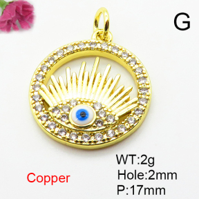 Micro Pave Cubic Zirconia & Enamel,Brass Pendants,Round,Devil's Eye,Plated Gold,17mm,Hole:2mm,about 2g/pc,5 pcs/package,XFPC04585aajl-L024