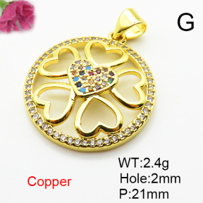 Micro Pave Cubic Zirconia,Brass Pendants,Round,Heart,Plated Gold,21mm,Hole:2mm,about 2.4g/pc,5 pcs/package,XFPC04588baka-L024