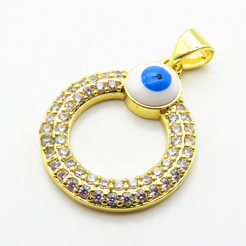 Micro Pave Cubic Zirconia & Enamel,Brass Pendants,Ring,Devil's Eye,Plated Gold,21x19mm,Hole:2mm,about 2.5g/pc,5 pcs/package,XFPC04591baka-L024
