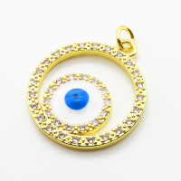 Micro Pave Cubic Zirconia & Enamel,Brass Pendants,Ring,Devil's Eye,Plated Gold,20mm,Hole:2mm,about 2.7g/pc,5 pcs/package,XFPC04594aajl-L024