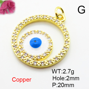 Micro Pave Cubic Zirconia & Enamel,Brass Pendants,Ring,Devil's Eye,Plated Gold,20mm,Hole:2mm,about 2.7g/pc,5 pcs/package,XFPC04594aajl-L024