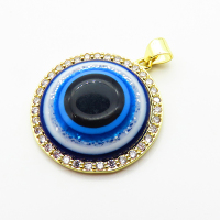 Micro Pave Cubic Zirconia & Enamel,Brass Pendants,Round,Devil's Eye,Plated Gold,25mm,Hole:2mm,about 4.9g/pc,5 pcs/package,XFPC04597baka-L024