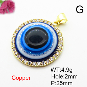 Micro Pave Cubic Zirconia & Enamel,Brass Pendants,Round,Devil's Eye,Plated Gold,25mm,Hole:2mm,about 4.9g/pc,5 pcs/package,XFPC04597baka-L024