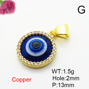 Micro Pave Cubic Zirconia & Enamel,Brass Pendants,Round,Devil's Eye,Plated Gold,13mm,Hole:1.5mm,about 1.5g/pc,5 pcs/package,XFPC04600avja-L024
