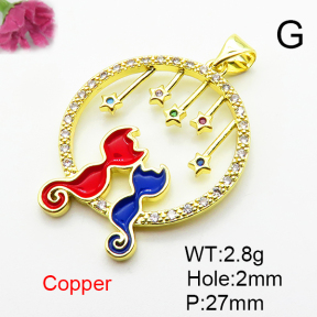 Micro Pave Cubic Zirconia & Enamel,Brass Pendants,Round,Cat,Plated Gold,27mm,Hole:2mm,about 2.8g/pc,5 pcs/package,XFPC04603baka-L024