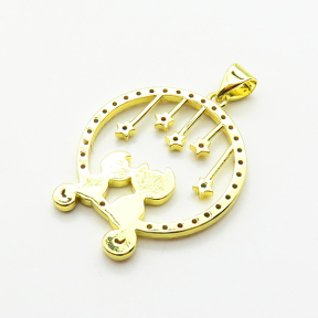 Micro Pave Cubic Zirconia & Enamel,Brass Pendants,Round,Cat,Plated Gold,27mm,Hole:2mm,about 2.8g/pc,5 pcs/package,XFPC04603baka-L024