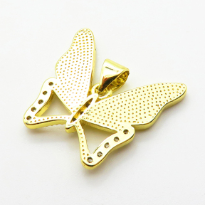 Micro Pave Cubic Zirconia & Enamel,Brass Pendants,Butterfly,Plated Gold,20x21mm,Hole:2mm,about 2.5g/pc,5 pcs/package,XFPC04614aajl-L024