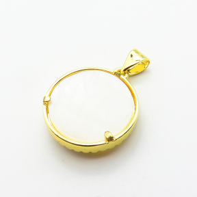 Micro Pave Cubic Zirconia & Shell,Brass Pendants,Round,Church,Plated Gold,18mm,Hole:2mm,about 2.8g/pc,5 pcs/package,XFPC04617aajl-L024