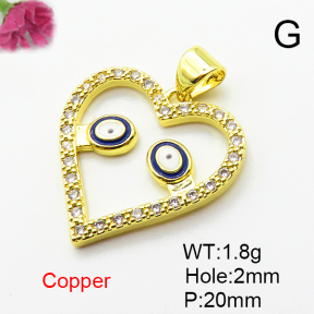 Micro Pave Cubic Zirconia & Enamel,Brass Pendants,Round,Eyes,Plated Gold,20mm,Hole:2mm,about 1.8g/pc,5 pcs/package,XFPC04620baka-L024