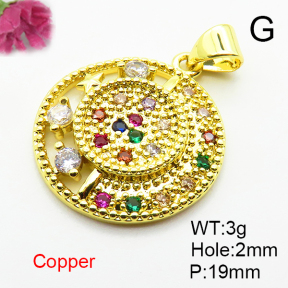 Micro Pave Cubic Zirconia,Brass Pendants,Round,Plated Gold,19mm,Hole:2mm,about 3g/pc,5 pcs/package,XFPC04644aajl-L024