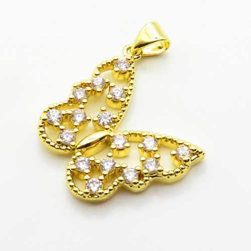 Micro Pave Cubic Zirconia,Brass Pendants,Butterfly,Plated Gold,19x21mm,Hole:2mm,about 3.4g/pc,5 pcs/package,XFPC04647aajl-L024