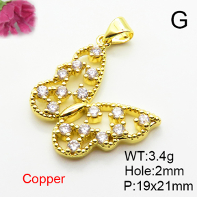 Micro Pave Cubic Zirconia,Brass Pendants,Butterfly,Plated Gold,19x21mm,Hole:2mm,about 3.4g/pc,5 pcs/package,XFPC04647aajl-L024