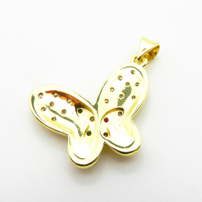 Micro Pave Cubic Zirconia,Brass Pendants,Butterfly,Plated Gold,18x23mm,Hole:2mm,about 3.1g/pc,5 pcs/package,XFPC04650aajl-L024