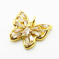 Cubic Zirconia,Brass Pendants,Butterfly,Plated Gold,16x18mm,Hole:2mm,about 2.2g/pc,5 pcs/package,XFPC04653aajl-L024