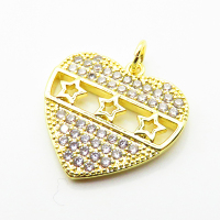 Micro Pave Cubic Zirconia,Brass Pendants,Heart,Star,Plated Gold,19x21mm,Hole:2mm,about 3.1g/pc,5 pcs/package,XFPC04656baka-L024