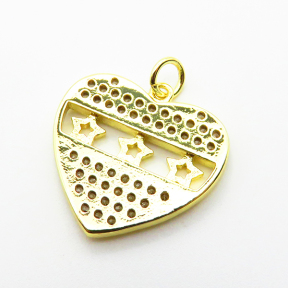 Micro Pave Cubic Zirconia,Brass Pendants,Heart,Star,Plated Gold,19x21mm,Hole:2mm,about 3.1g/pc,5 pcs/package,XFPC04656baka-L024