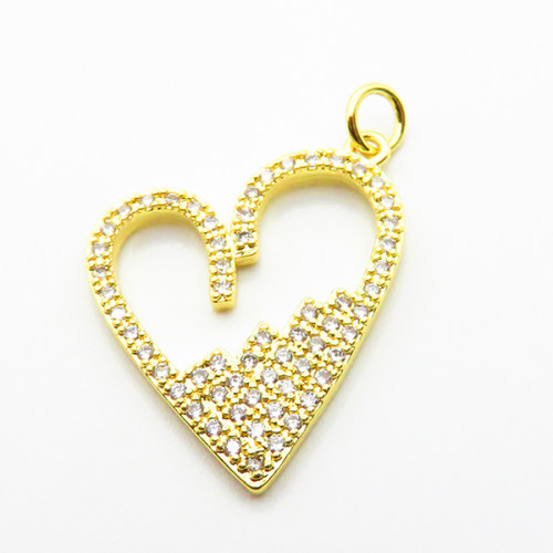 Micro Pave Cubic Zirconia,Brass Pendants,Heart,Plated Gold,24x20mm,Hole:2mm,about 2g/pc,5 pcs/package,XFPC04659aajl-L024
