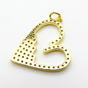 Micro Pave Cubic Zirconia,Brass Pendants,Heart,Plated Gold,24x20mm,Hole:2mm,about 2g/pc,5 pcs/package,XFPC04659aajl-L024