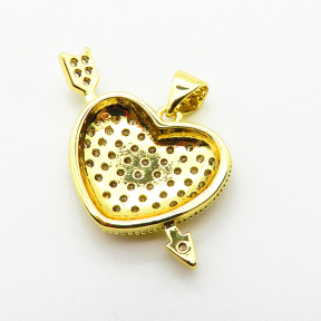 Micro Pave Cubic Zirconia,Brass Pendants,Heart and Arrow,Plated Gold,15x26mm,Hole:2mm,about 3.3g/pc,5 pcs/package,XFPC04662aajl-L024